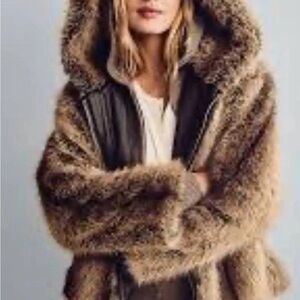 GAP Women's Teddy Coat in Brown Faux Fur with Hood